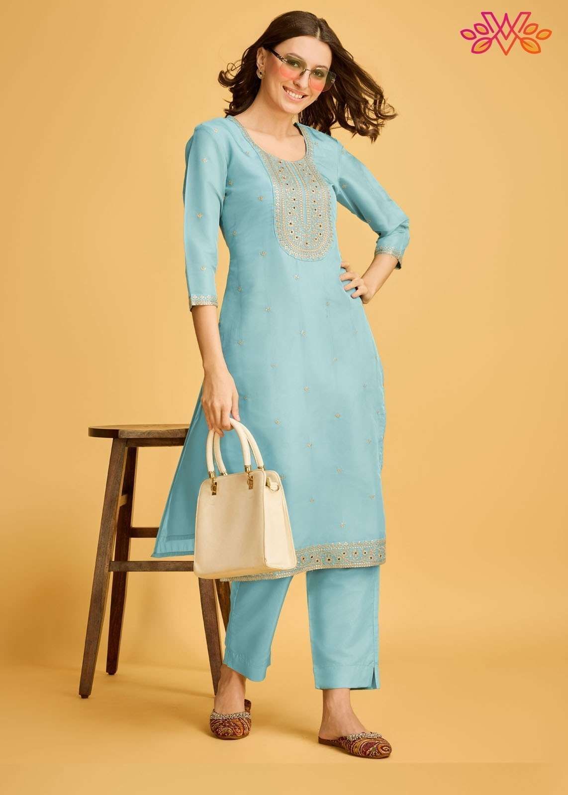 Sky Blue Embroidery Work ..